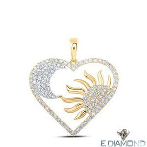 10k Solid Gold 1.00 Carat Natural Diamond  Moon and Sun Heart Pendant